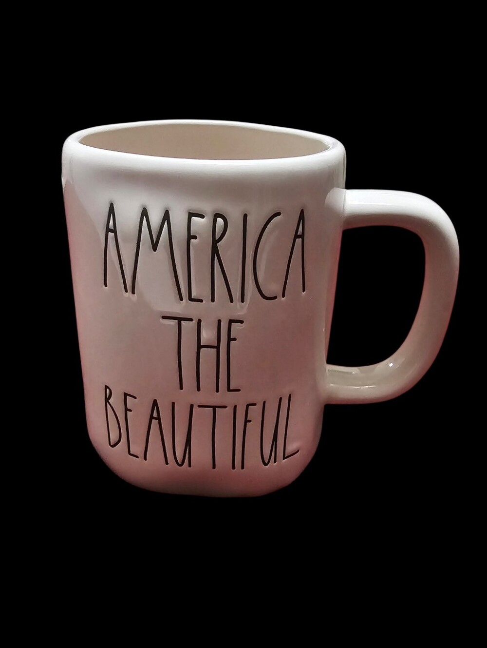 Rae Dunn White Ceramic Mug with "America The Beautiful" Script EUC